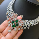 Classy Emerald Green Necklace Set with Earrings